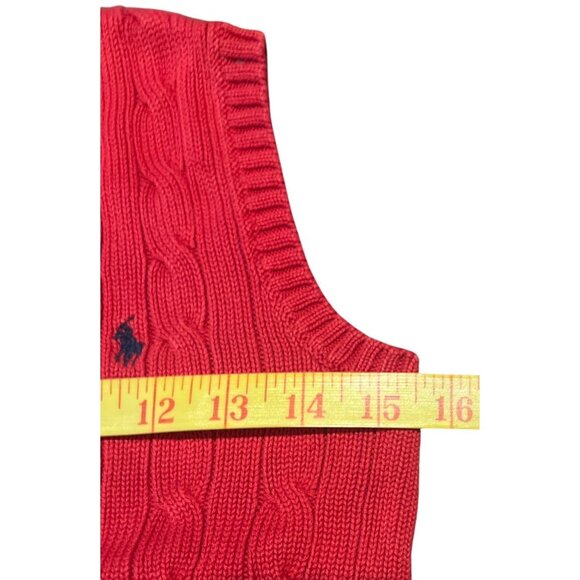Polo By Ralph Lauren Red Cable Knit Cotton Vest Size 6 Youth - Picture 2 of 8